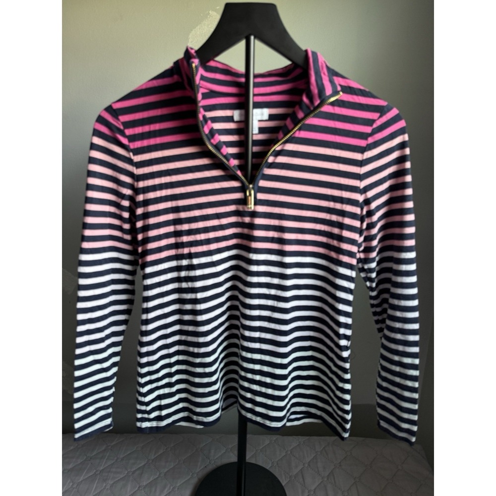 Charter Club Women's Half Zip Pullover Warm Up Petite Small Pink & Blue Stripes‎